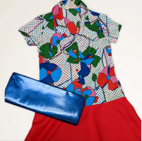 60s 70s Hand Made Vintage Flower Mini Dress - Picture 9 of 9